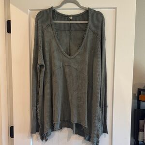Free People Olive V-Neck Waffle Knit Tunic